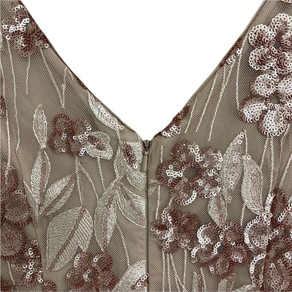 AIDAN AIDAN MATTOX Floral-Embroidered Sequin Dress Cocktail Champagne Size 4 - Picture 11 of 14